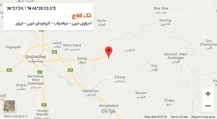 روستای تک اغاج بر روی نقشه
