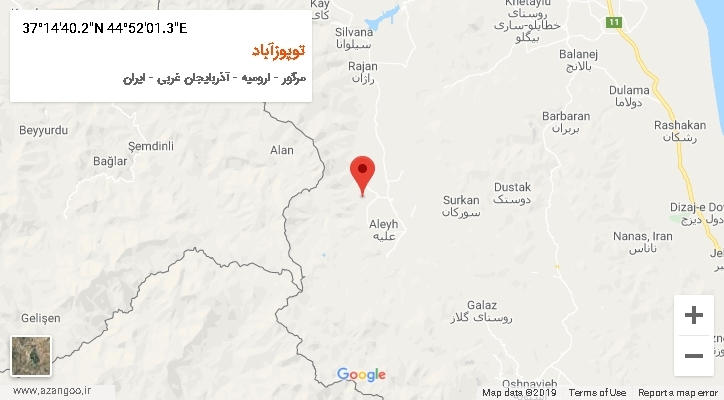روستای توپوزآباد بر روی نقشه