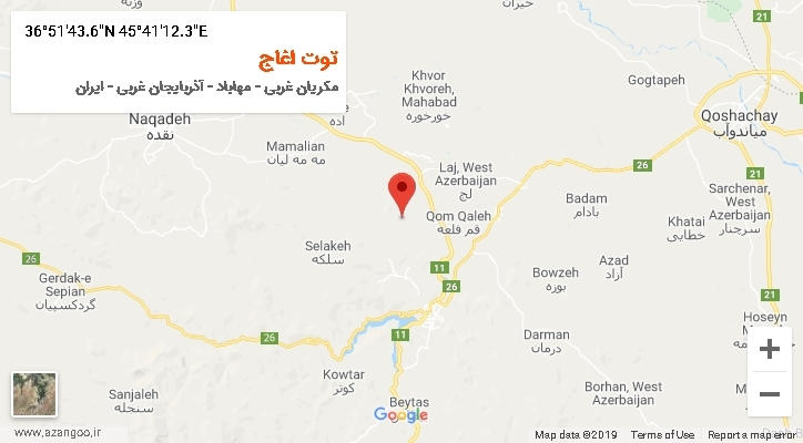 روستای توت اغاج بر روی نقشه