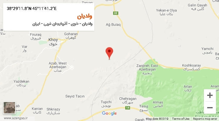روستای ولدیان بر روی نقشه
