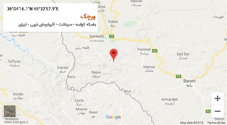 روستای ورچک بر روی نقشه