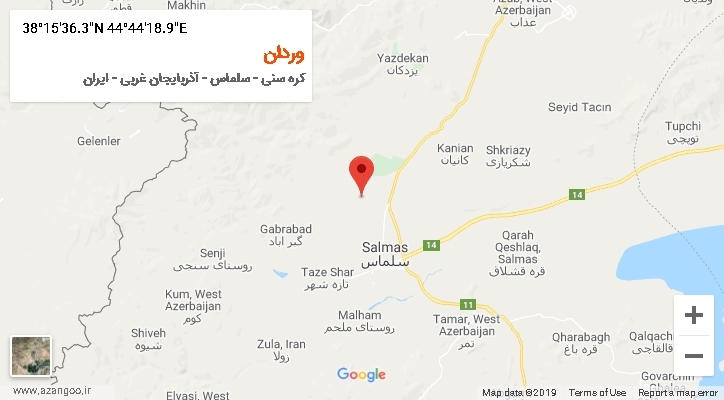 روستای وردان بر روی نقشه