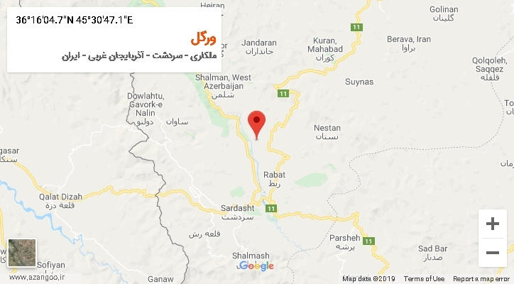 روستای ورگل بر روی نقشه