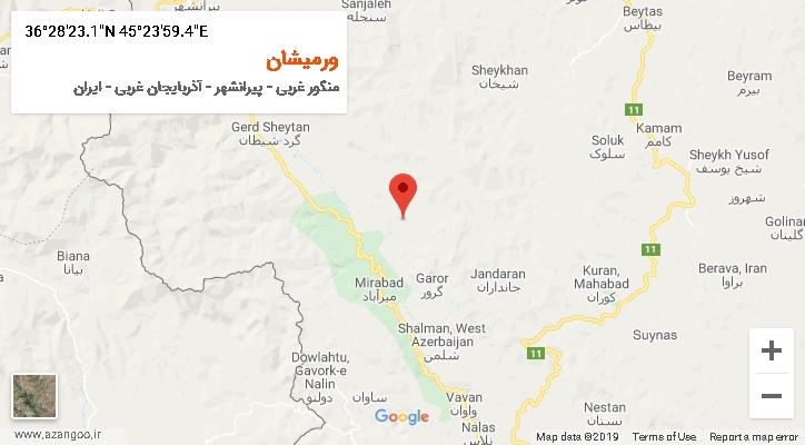 روستای ورمیشان بر روی نقشه