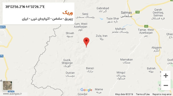 روستای وریک بر روی نقشه