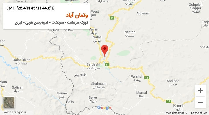 روستای وتمان آباد بر روی نقشه