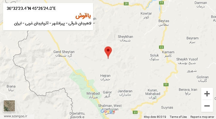 روستای یاقوش بر روی نقشه
