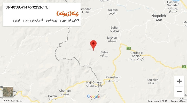 روستای زبکا(زیوکه) بر روی نقشه