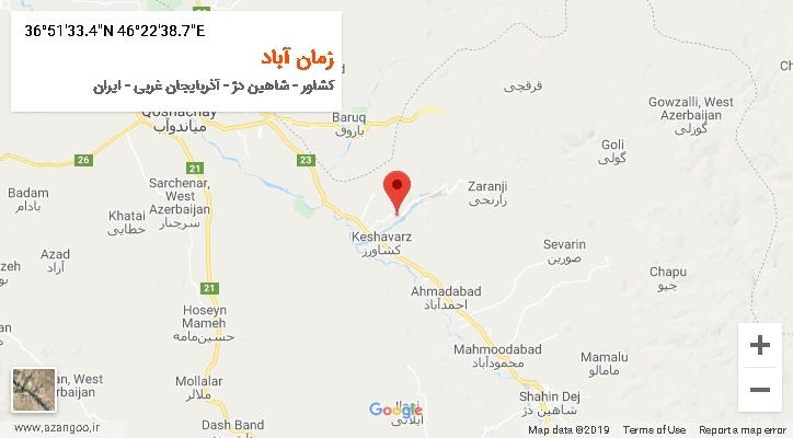 روستای زمان آباد بر روی نقشه
