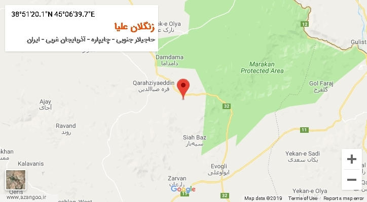 روستای زنگلان علیا بر روی نقشه