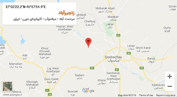 روستای زنجیرآباد بر روی نقشه