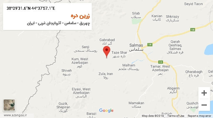 روستای زرین دره بر روی نقشه
