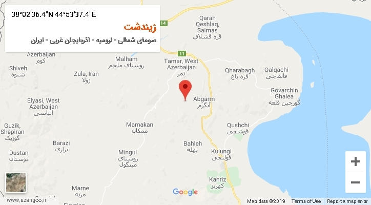 روستای زیندشت بر روی نقشه