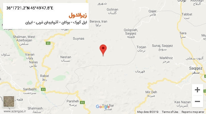 روستای زیراندول بر روی نقشه