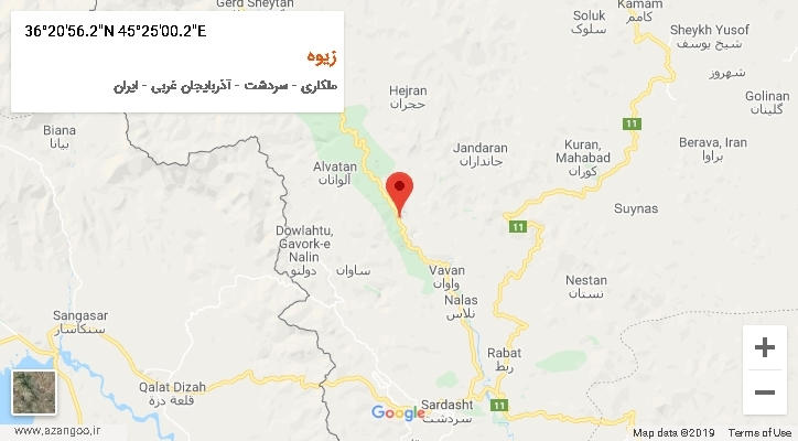 روستای زیوه بر روی نقشه
