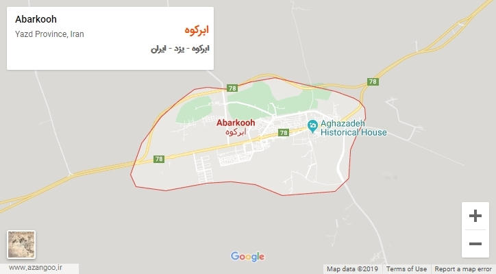 شهر ابرکوه بر روی نقشه
