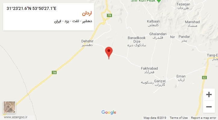 روستای اردان بر روی نقشه