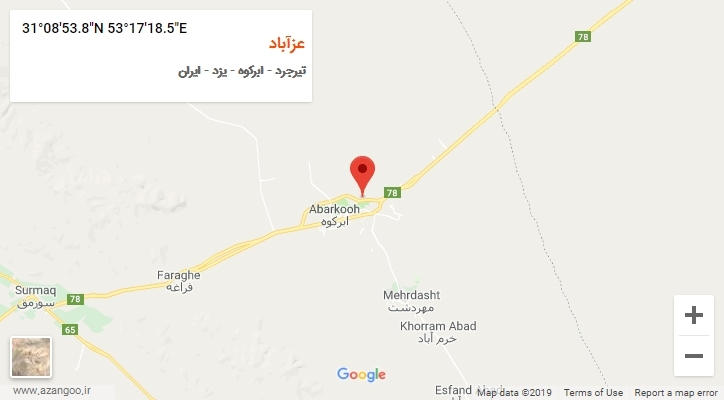 روستای عزآباد بر روی نقشه