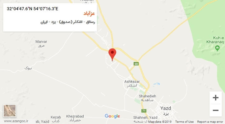 روستای عزآباد بر روی نقشه
