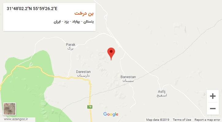 روستای بن درخت بر روی نقشه