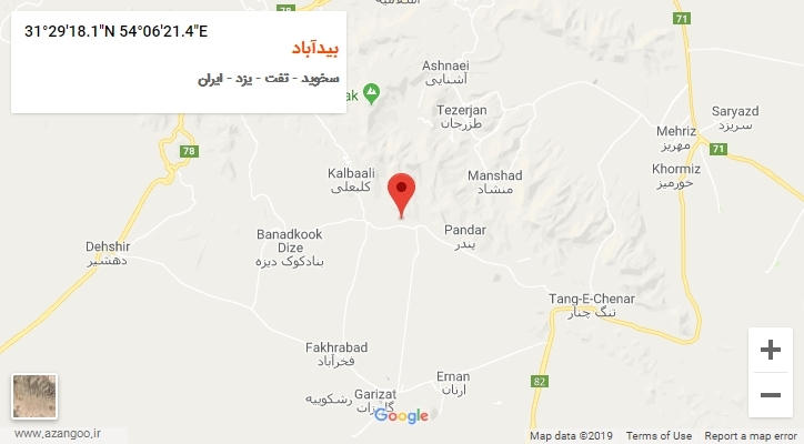 روستای بیدآباد بر روی نقشه