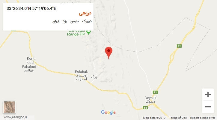 روستای درزهی بر روی نقشه