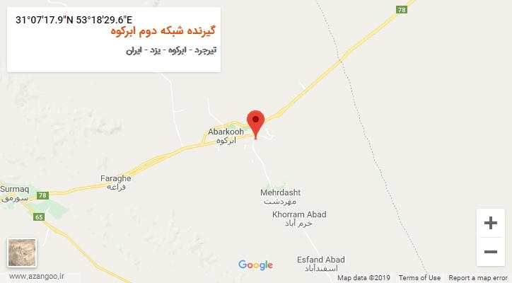 روستای گیرنده شبکه دوم ابرکوه بر روی نقشه