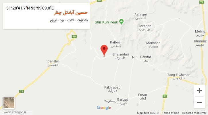 روستای حسین آبادتل چنار بر روی نقشه
