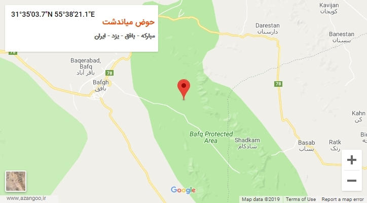 روستای حوض میاندشت بر روی نقشه