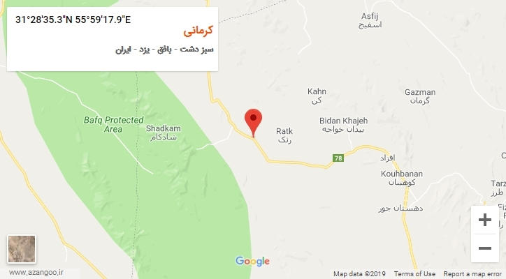 روستای کرمانی بر روی نقشه