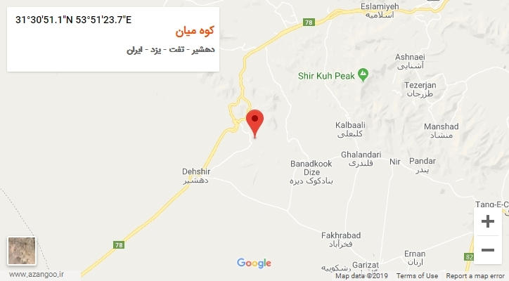 روستای کوه میان بر روی نقشه