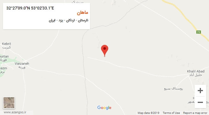 روستای ماهان بر روی نقشه