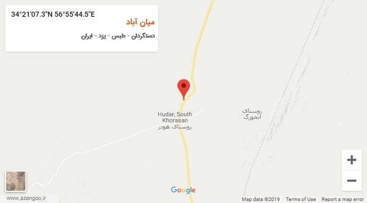 روستای میان آباد بر روی نقشه