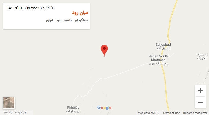 روستای میان رود بر روی نقشه