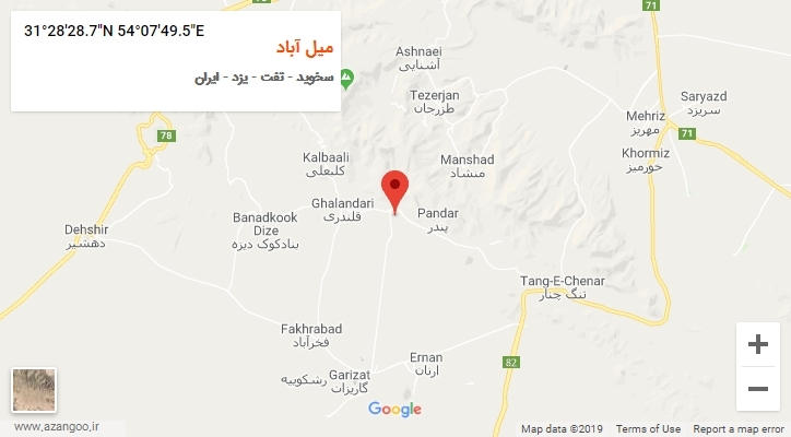 روستای میل آباد بر روی نقشه