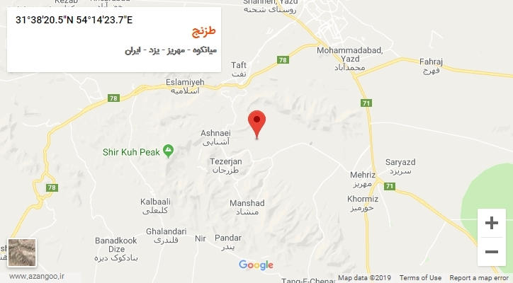 روستای طزنج بر روی نقشه