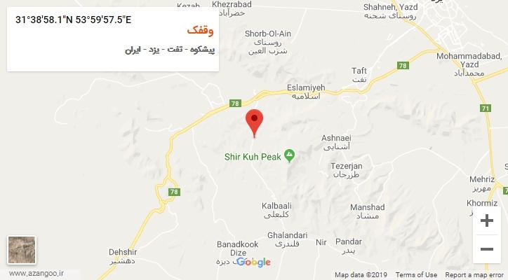 روستای وقفک بر روی نقشه