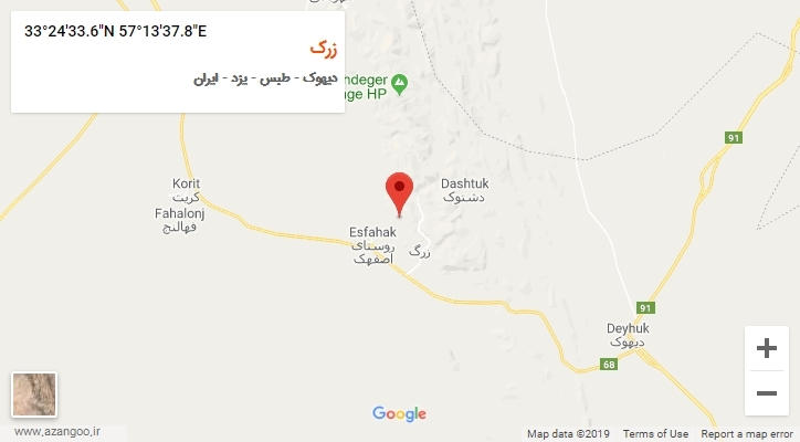 روستای زرک بر روی نقشه