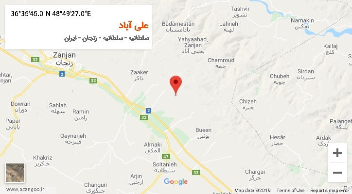 روستای علی آباد بر روی نقشه