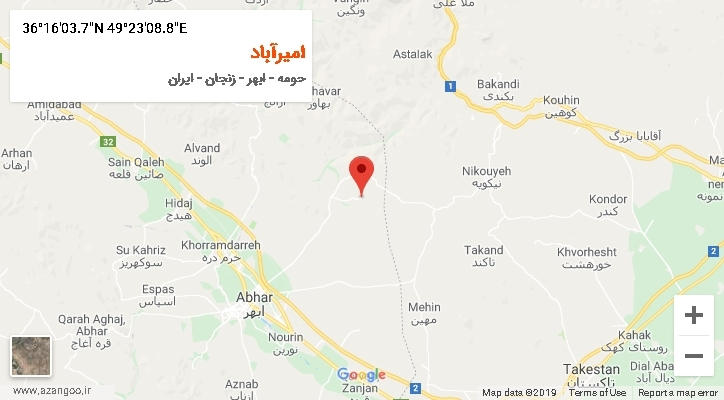 روستای امیرآباد بر روی نقشه