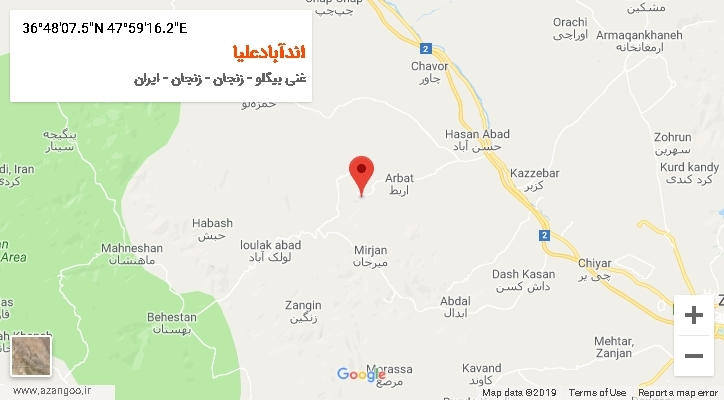 روستای اندآبادعلیا بر روی نقشه