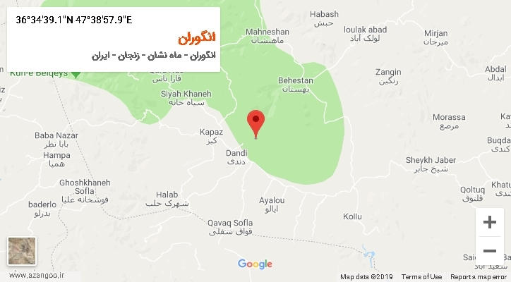 روستای انگوران بر روی نقشه
