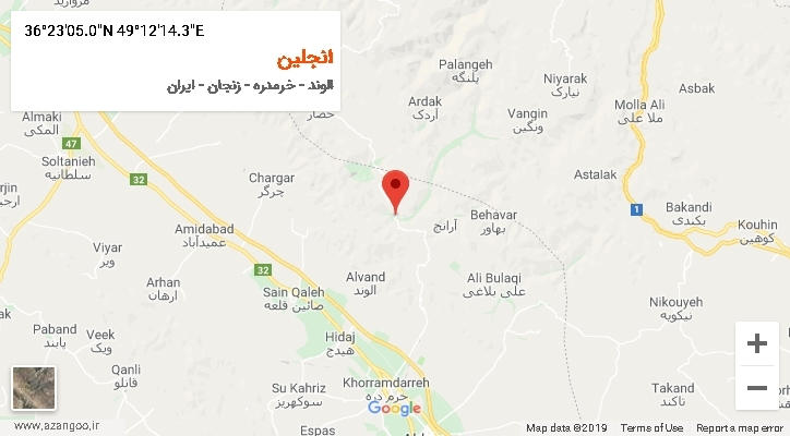 روستای انجلین بر روی نقشه