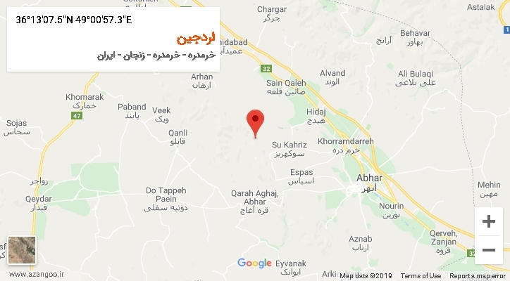 روستای اردجین بر روی نقشه