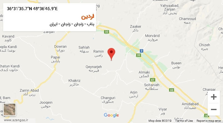 روستای اردین بر روی نقشه