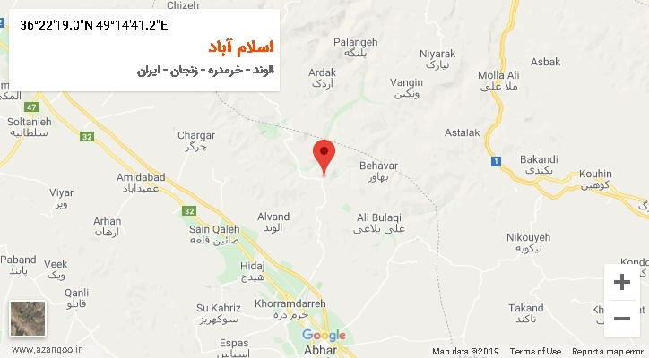 روستای اسلام آباد بر روی نقشه