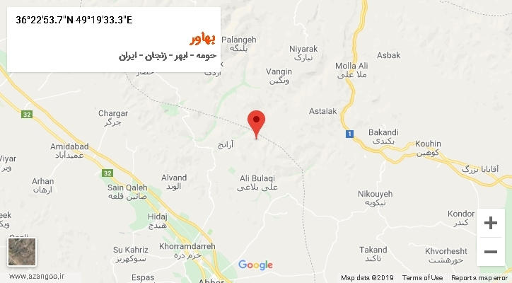 روستای بهاور بر روی نقشه