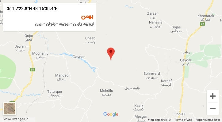 روستای بهمن بر روی نقشه