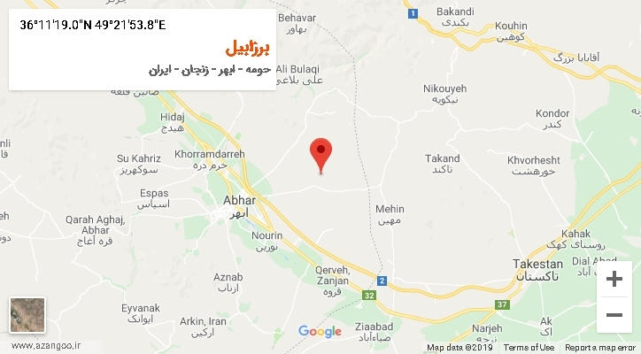 روستای برزابیل بر روی نقشه