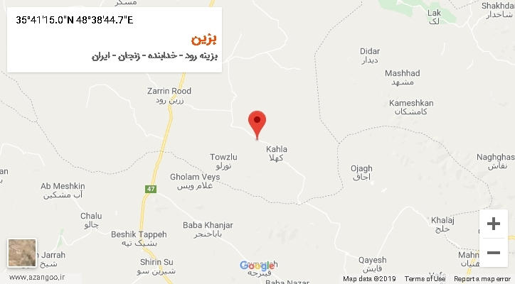روستای بزین بر روی نقشه